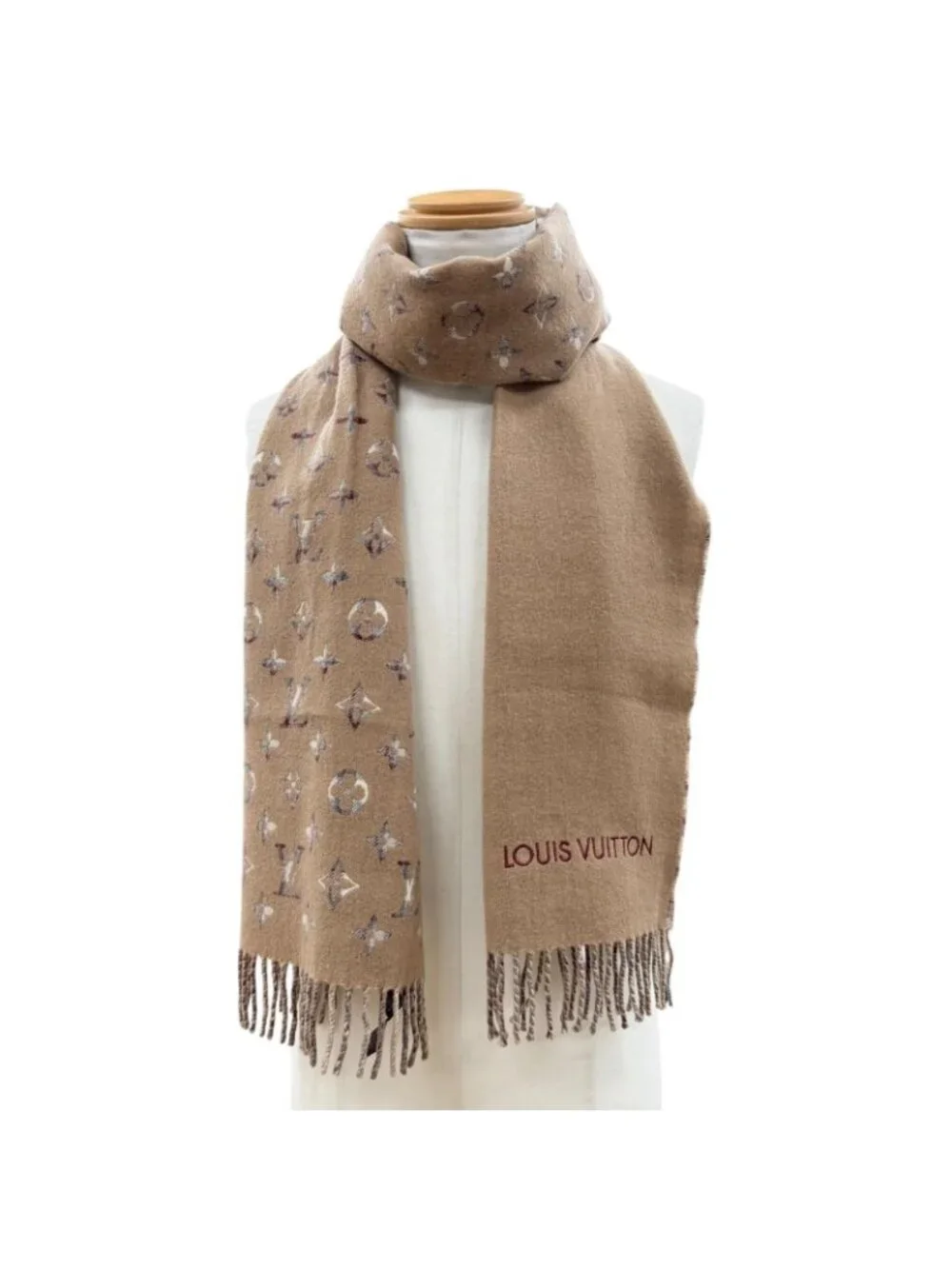 Louis Vuitton Echarpe Monogram Gradient Tartan Cashmere Embroidery Scarf